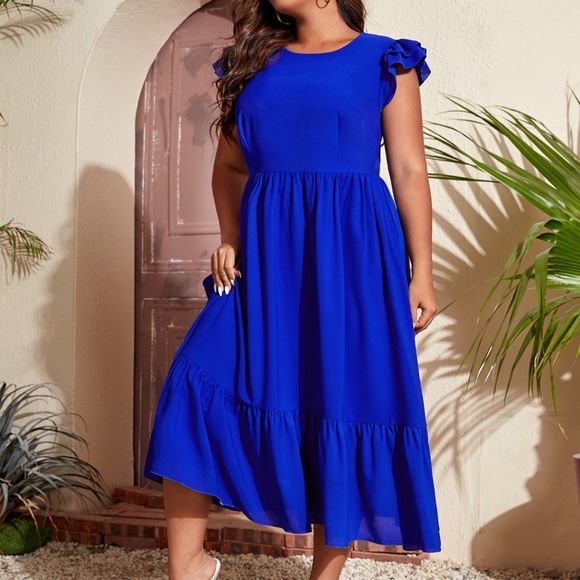 Bohemian Plus Royal Blue Butterfly Sleeve Midi Dress - Picture 2 of 6